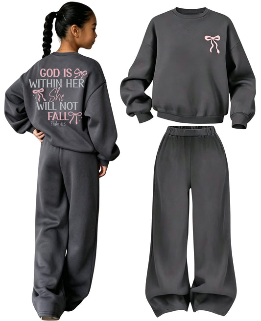 Alopncy Girls Bow-Print Outfit Set