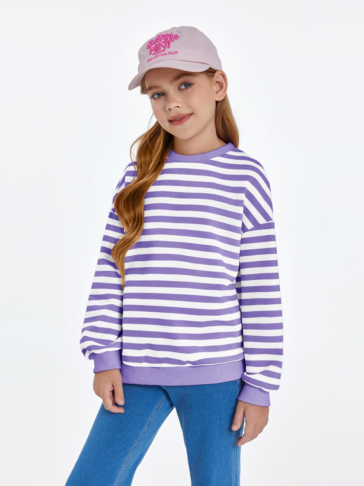 Haloumoning Girls Striped Crewneck Sweatshirt Long Sleeve Oversized Tops
