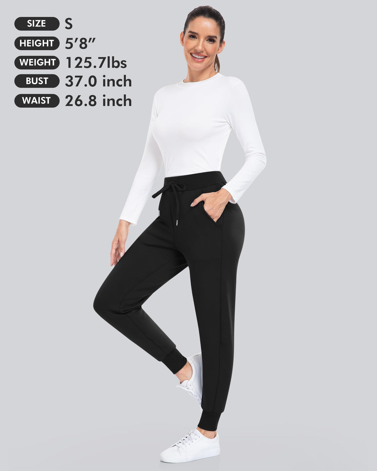 CHRLEISURE Fleece Lined Pants Women - Thermal Winter Warm Cold Weather Athletic Jogger Sweatpants with Pockets(Black,S)