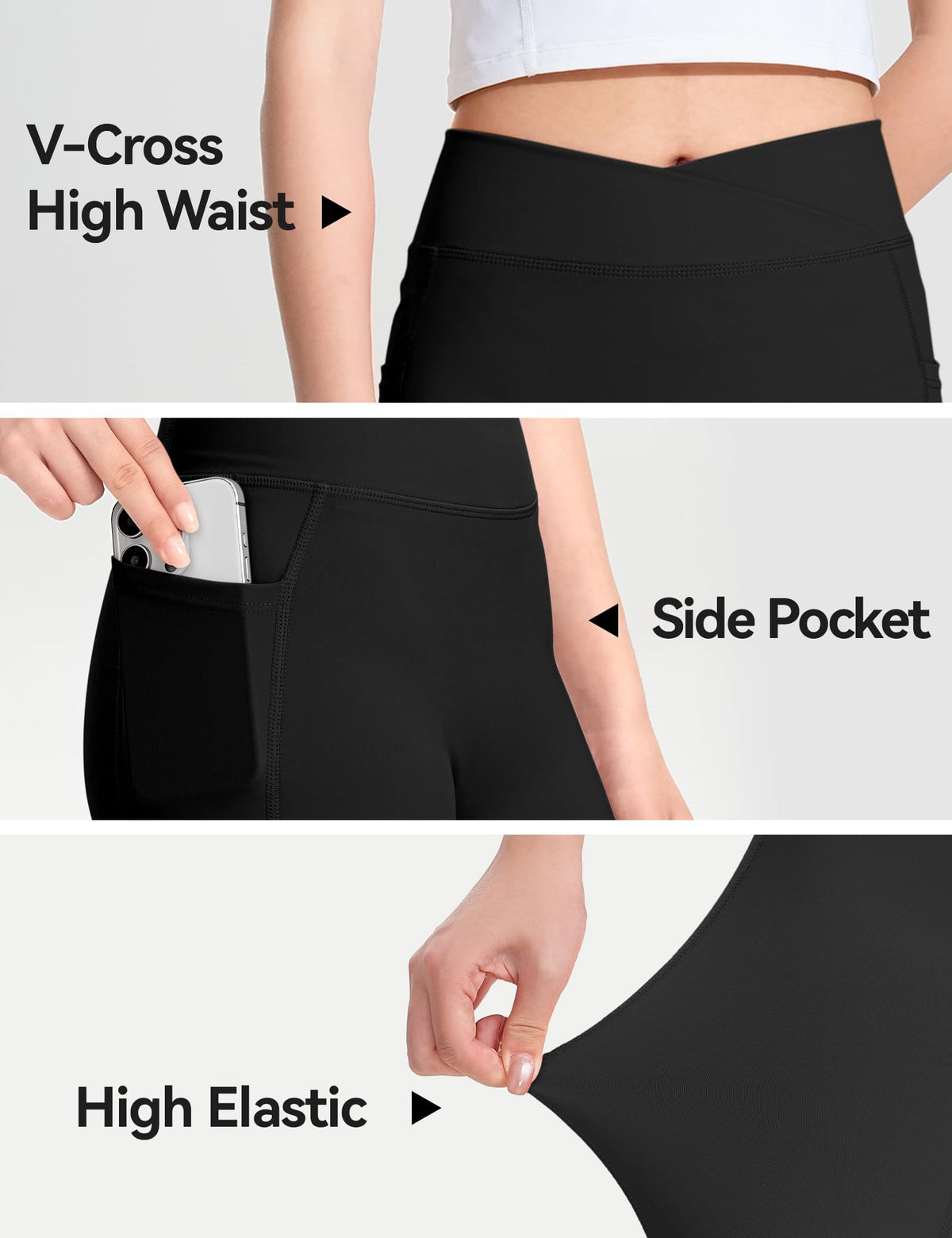 KEREDA Girls Athletic Leggings V Cross Yoga Pants Teen Girls with Pocket for Workout,Gym,Running,Dance Black 9-10 Y