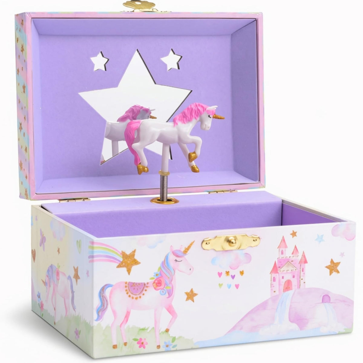 Jewelkeeper Musical Jewelry Box for Girls with Spinning Unicorn, Glitter Rainbow and Stars Design Music Box for Necklace, Earrings, and Accessories, Plays The Beautiful Dreamer Tune