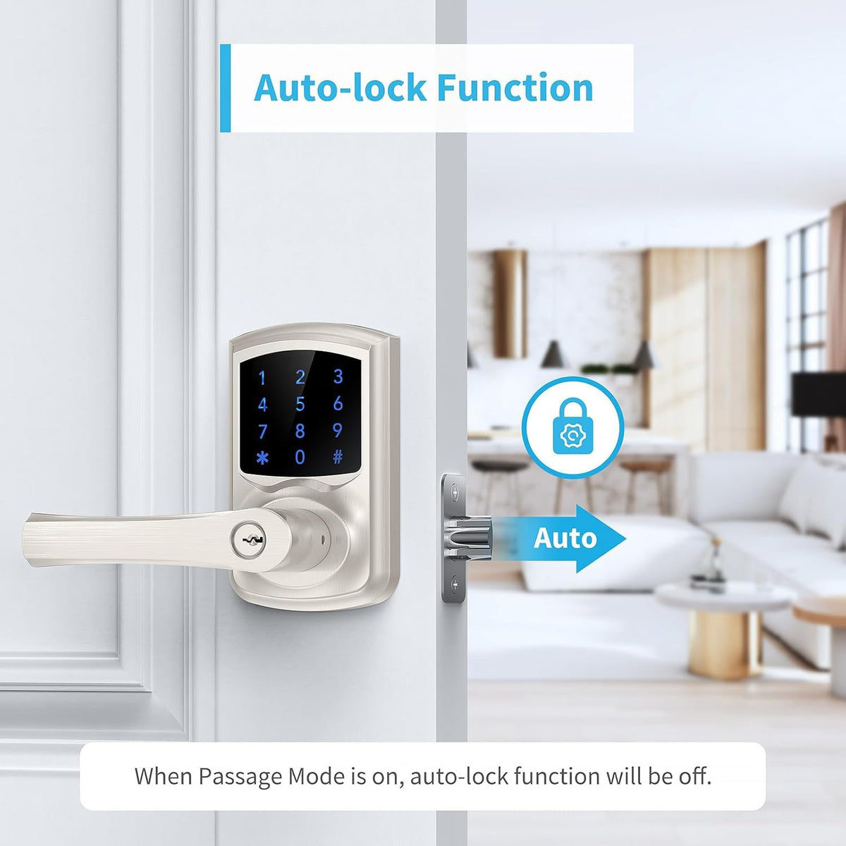 Signstek Keyless Entry Door Lock, Keypad Door-Lock with Code, Electronic Digital Smart Lock for Front Door with Handle, Touchscreen, Satin Nickel
