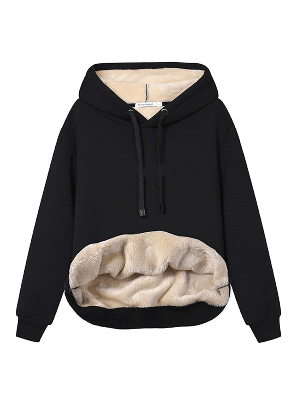 Haellun Womens Casual Winter Warm Fleece Sherpa Lined Pullover Hooded Sweatshirt (Black, Medium)