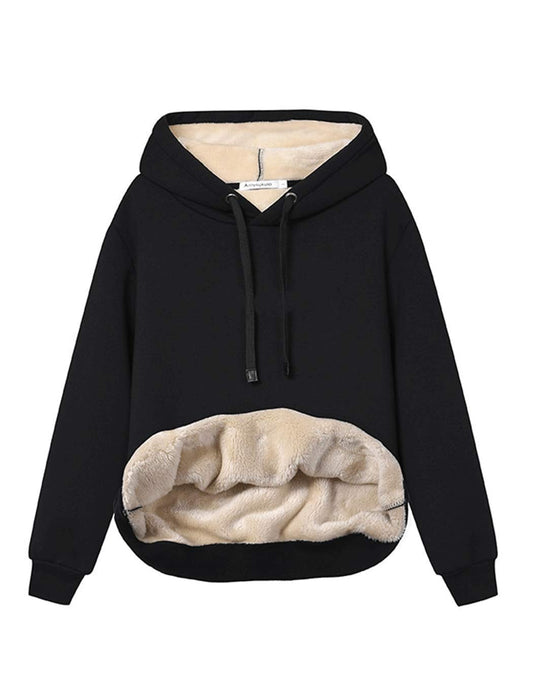 Haellun Womens Casual Winter Warm Fleece Sherpa Lined Pullover Hooded Sweatshirt (Black, Medium)