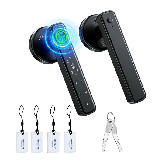 AIMNAPS Smart Fingerprint Door Lock, Door Locks for Bedroom, Keyless Entry Door Knob (Fingerprint/Code/Key) Auto Lock for Apartment, Office-Black