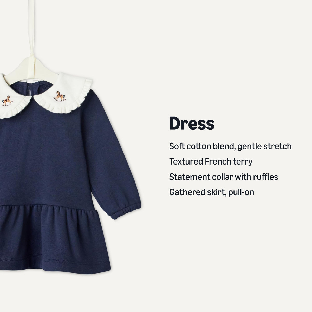 Amazon Essentials x Sofia Grainge Toddler Girls' Longsleeve French Terry Dress, Navy Blazer Combo, 4T