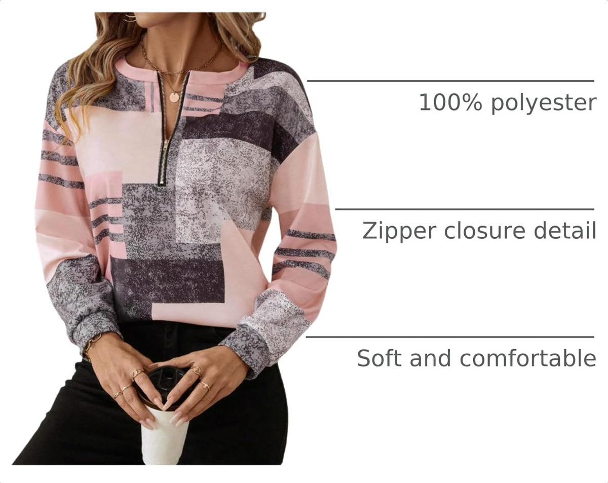 SOLY HUX Women's Color Block Printed Quarter Zip Sweatshirt Pullover Tops