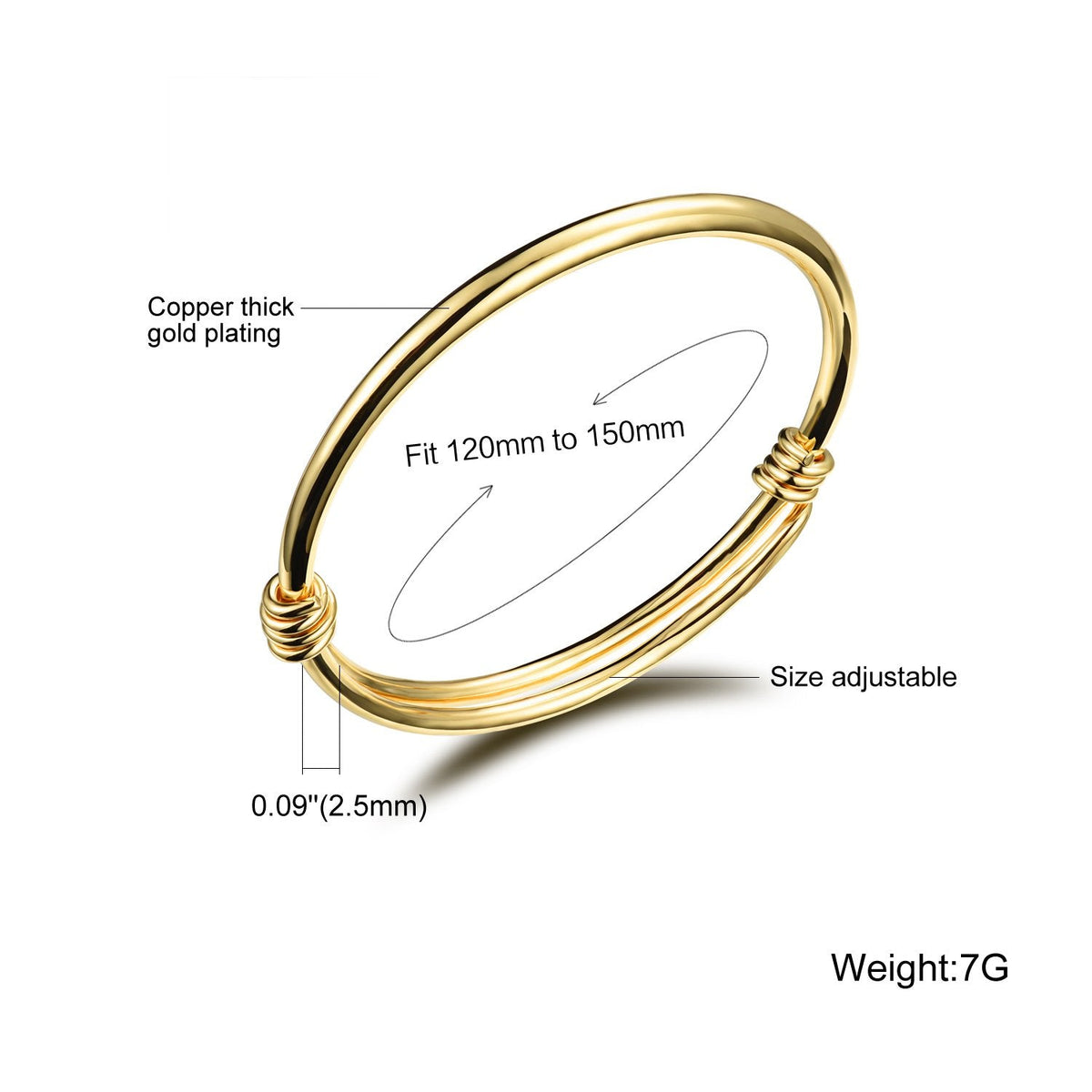 Eymi Children Jewelry 18k Gold Plated Bangle Bracelet for Toddlers Gift Safe Easy Adjustable 4.7" - 5.9" (A: 1 Pcs(Style 1))