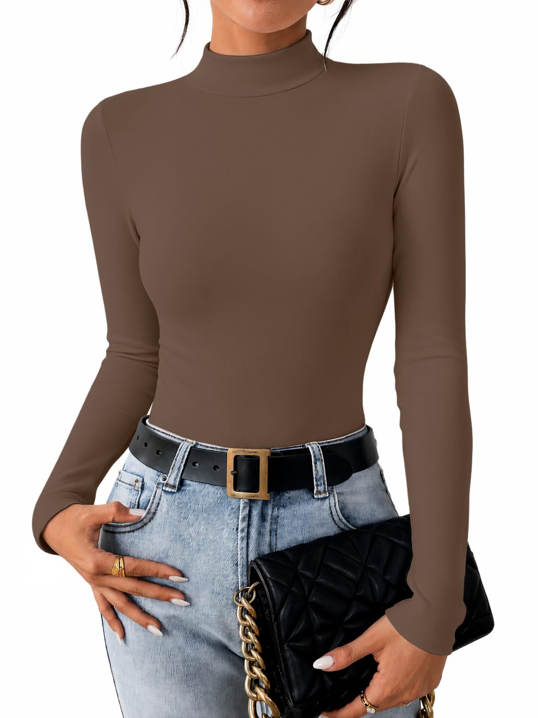 Ekouaer Women Mock Turtleneck Tops Long Sleeve Shirts Thermal Base Layer