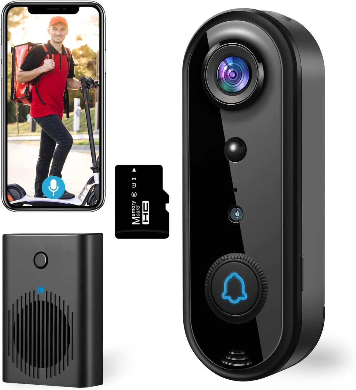 Taishixing HD Wireless Video Doorbell Camera with Chime, Smart Human Detection, Real-time Alert, FHD Night Vision, Two-Way Audio, IP65 Waterproof, 2.4Ghz WiFi, SD Card Storage/Cloud Storage