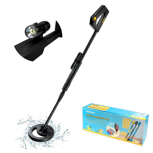 ALLOSUN Metal Detector Handheld Waterproof 6" Search Coil, Adjustable 31.1"-40.2" Metal Detectors with Flashlight for Night Exploration TS20A (Black)