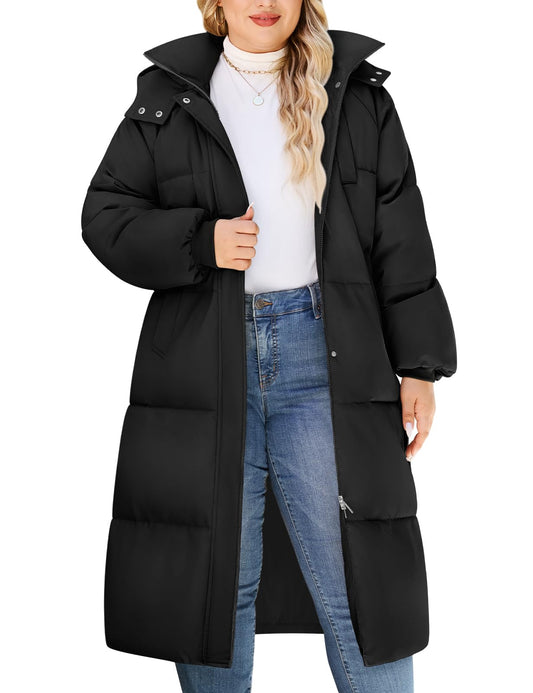 HEEKPEK Womens Plus Size Long Puffer Quilted Hooded Winter Coats