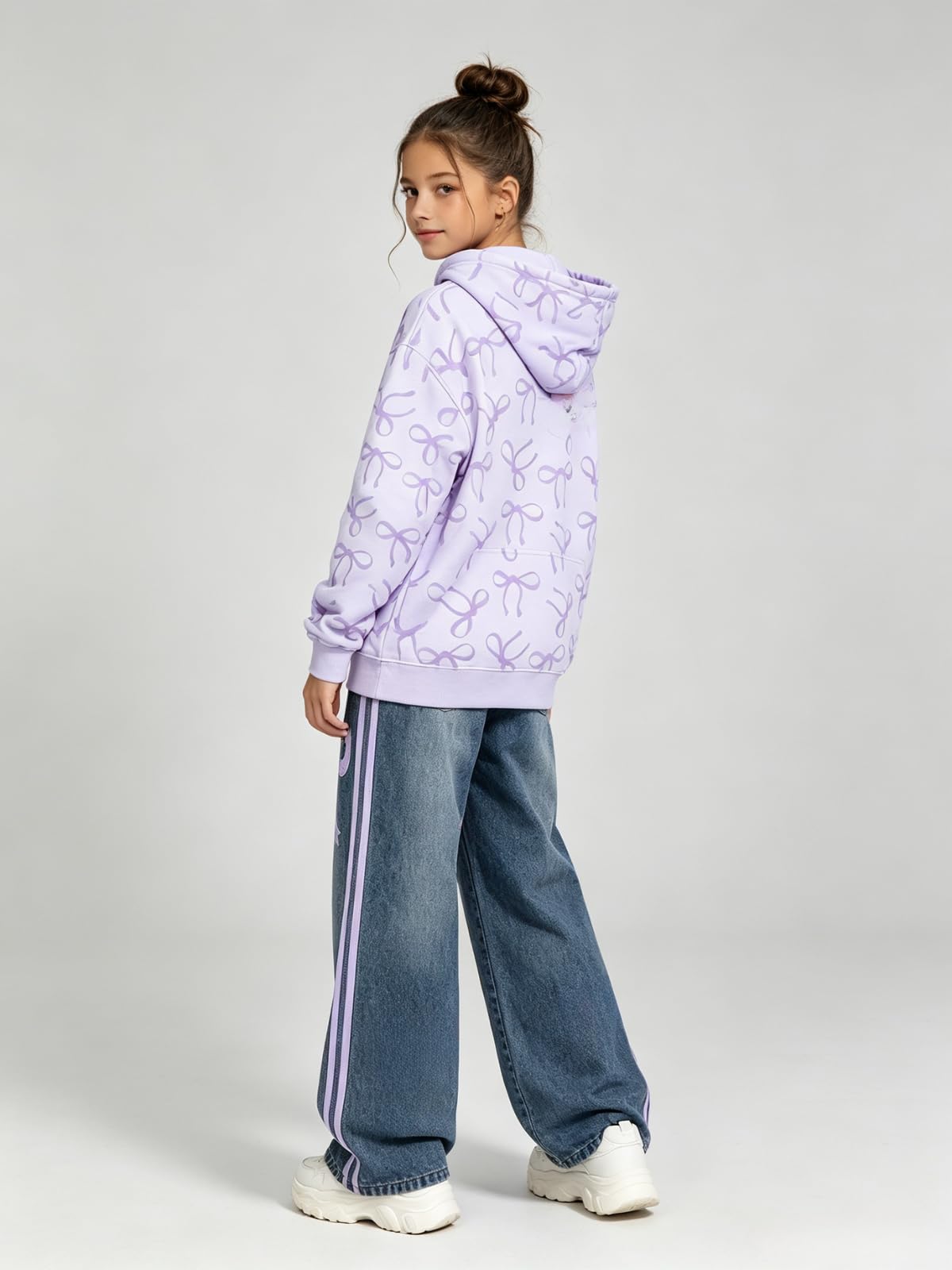 Voxikidio Size 9 10 Year Old Girls Clothes Hooded Bow Long Sleeve Sweatshirt Tops and Jeans Pants 2 Piece Set Fall Outfits for Kids (Purple Size 9-10)