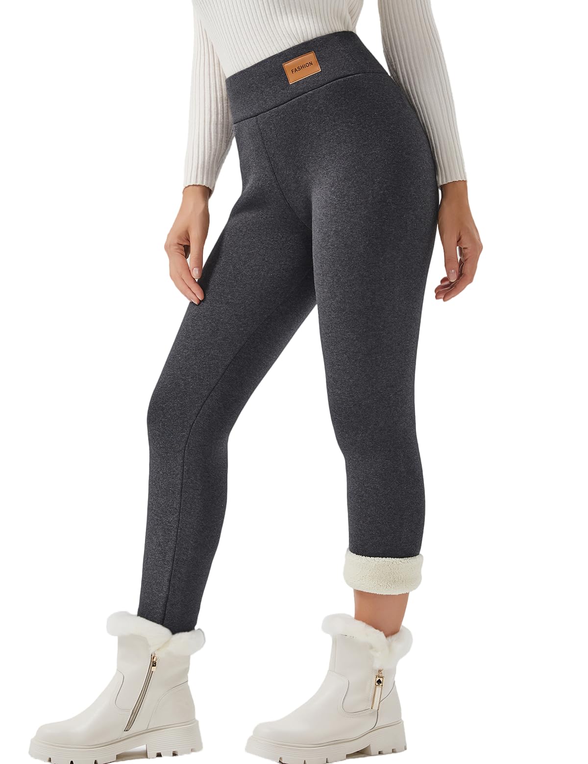 JK SUE JONES Fleece Lined Leggings Winter-Warm Thick Pants Women Dark Grey