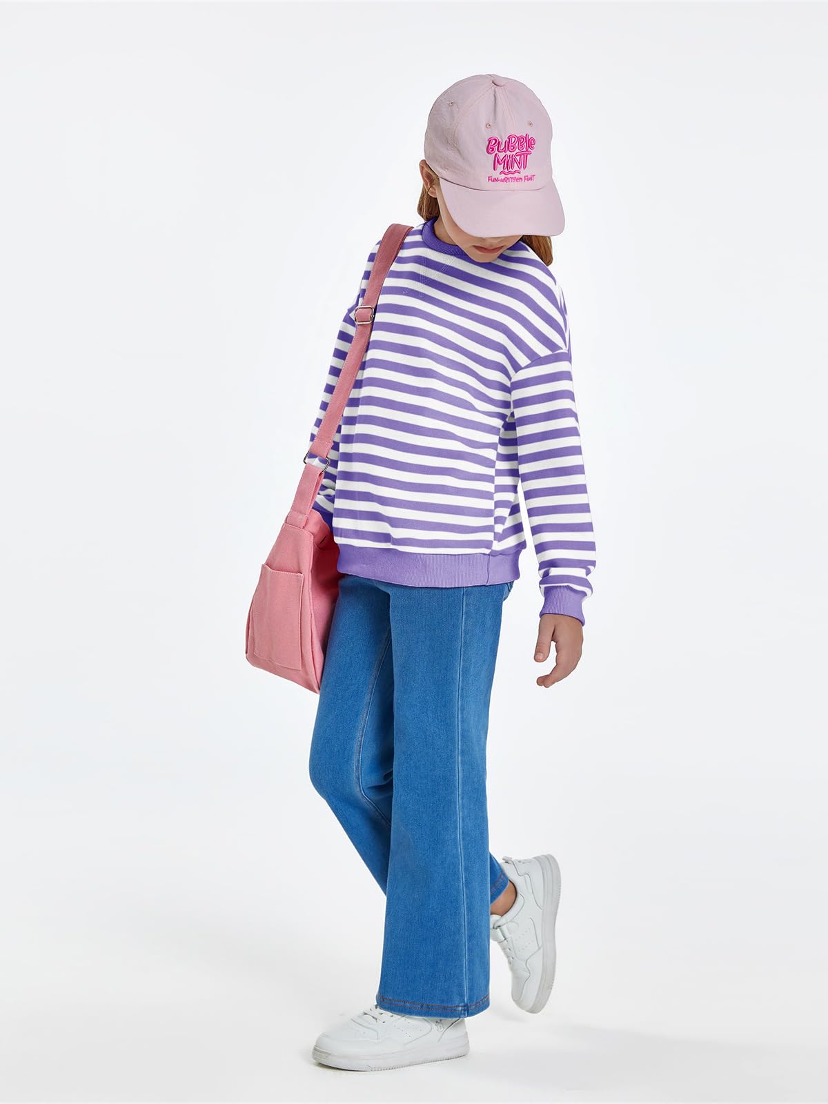 Haloumoning Girls Striped Crewneck Sweatshirt Long Sleeve Oversized Tops