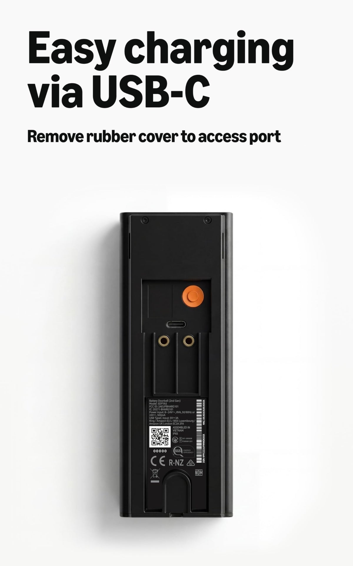 Ring Battery Doorbell 2K (newest model), Retinal 2K with wide-angle video, up to 6x Enhanced Zoom, Two-Way Talk, and Built-In Battery, Speckled White