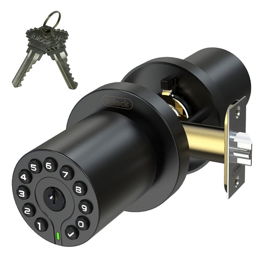 iulock IU-20 Code Door Lock, Electronic Door Knob with Keypad and Key, Auto Lock, Waterproof, Passage Function, Long Battery Life,50 Codes, Easy to use and Install for Office/Warehouse/Bedroom/Garage