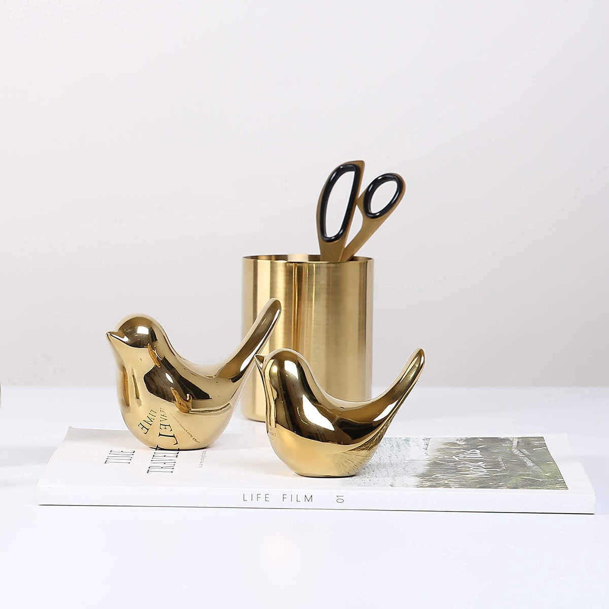 FANTESTICRYAN Small Birds Statues Home Decor, Modern Style, Gold, M&L 2pcs