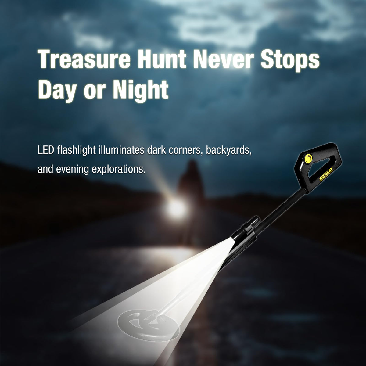 ALLOSUN Metal Detector Handheld Waterproof 6" Search Coil, Adjustable 31.1"-40.2" Metal Detectors with Flashlight for Night Exploration TS20A (Black)