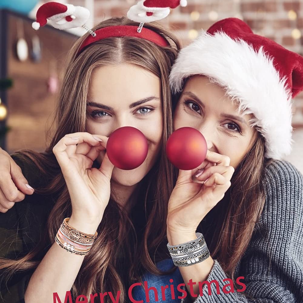Desimtion Gifts for Teenage Girls, Inspirational Leopard print rose gold leather Wrap Boho Bracelets for Women,Easter Christmas Birthday Jewelry Gifts for Teen Girls