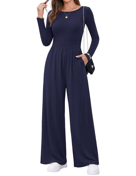 Ekouaer Long Sleeve Jumpsuits for Women Dressy Fall One Piece Outfits