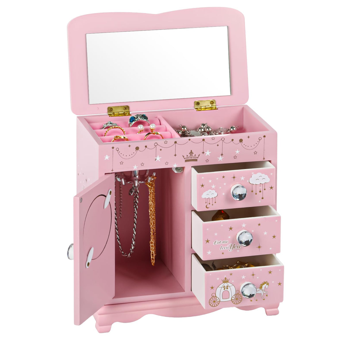 JIUYUAEZ Children Jewelry Box For Girls Pink Princess Castle Girls Little Girl Birthday Christmas girl jewelry box
