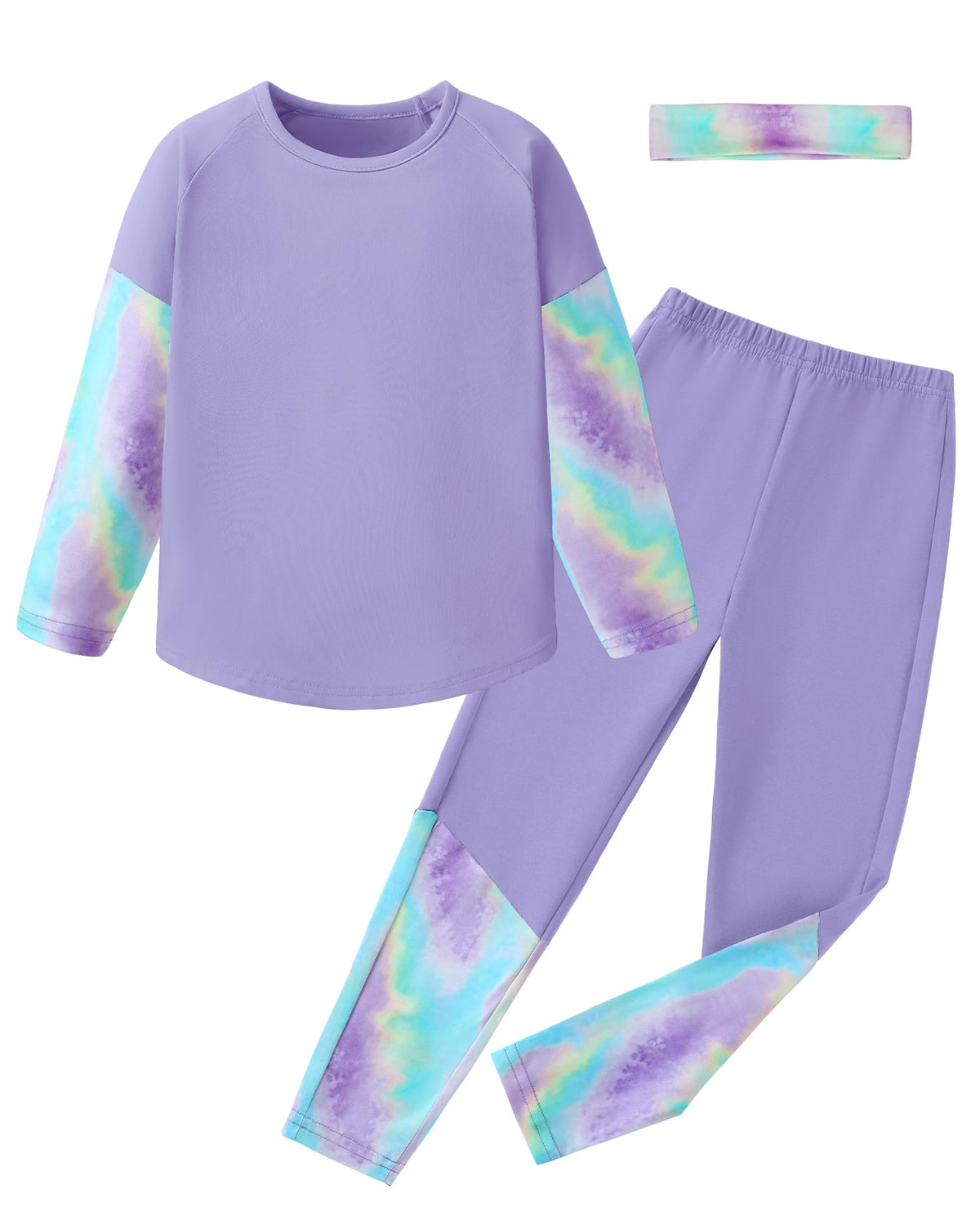 Latnnut Girls Clothes Size 7 Pastel Tie Dye Patchwork Set Purple 7-8 Years
