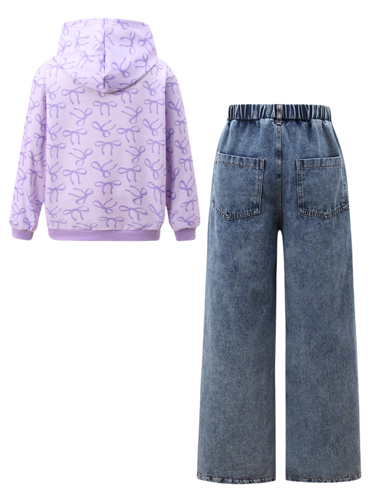 Voxikidio Size 9 10 Year Old Girls Clothes Hooded Bow Long Sleeve Sweatshirt Tops and Jeans Pants 2 Piece Set Fall Outfits for Kids (Purple Size 9-10)