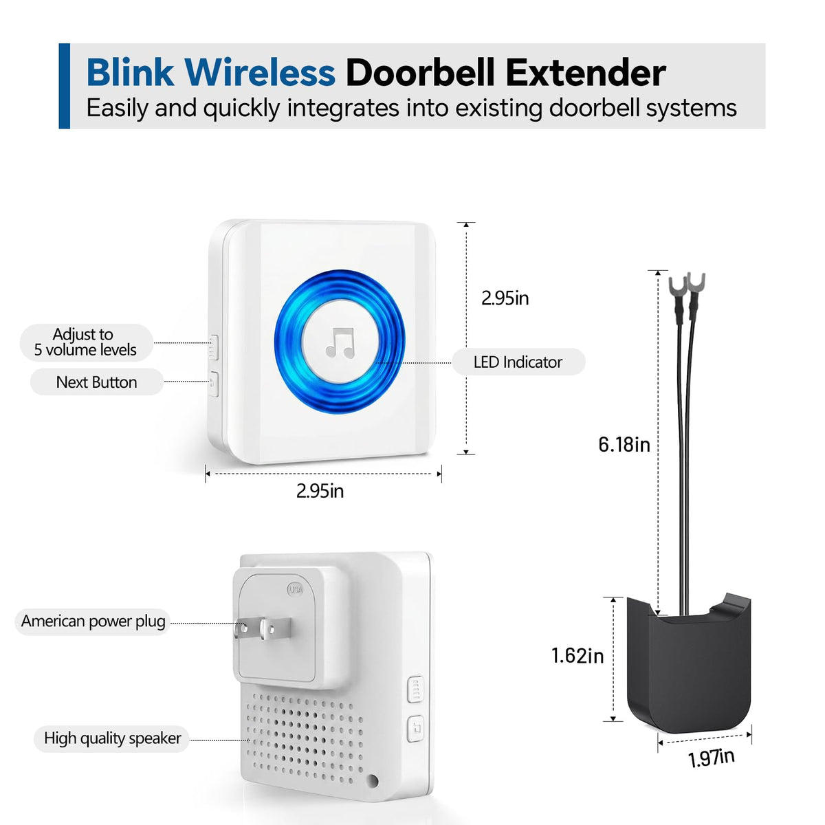 Blink Video Doorbell Chime, Wireless Indoor Doorbell Chime for 1st/2nd Gen