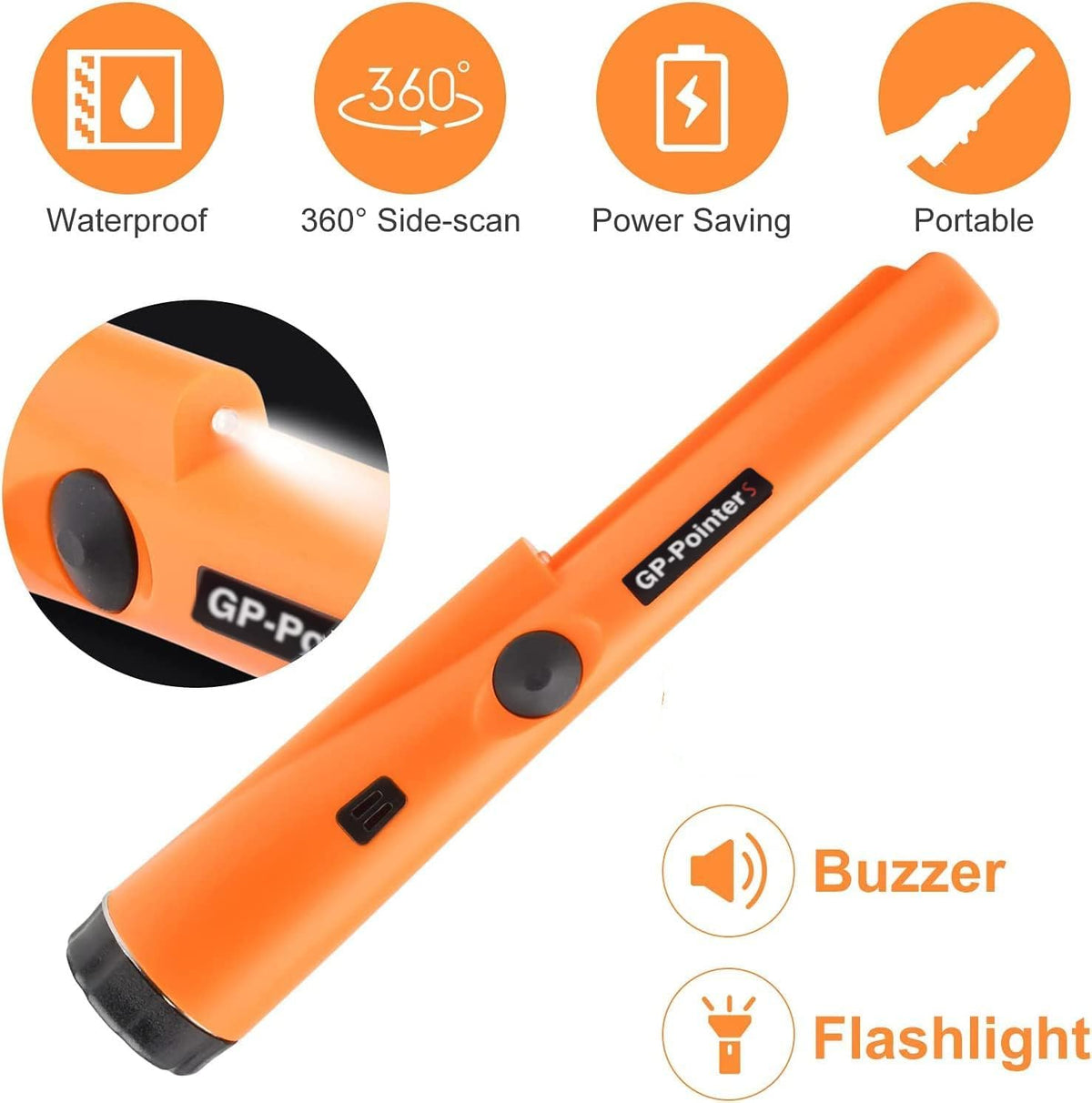 JYVY Power Pro GP-Pointers Metal Detector Pinpointer ��� Waterproof 360�� High Accuracy Search Probe for Treasure Hunting, Professional Handheld Pinpointer Wand, with 9V Battery (Sp