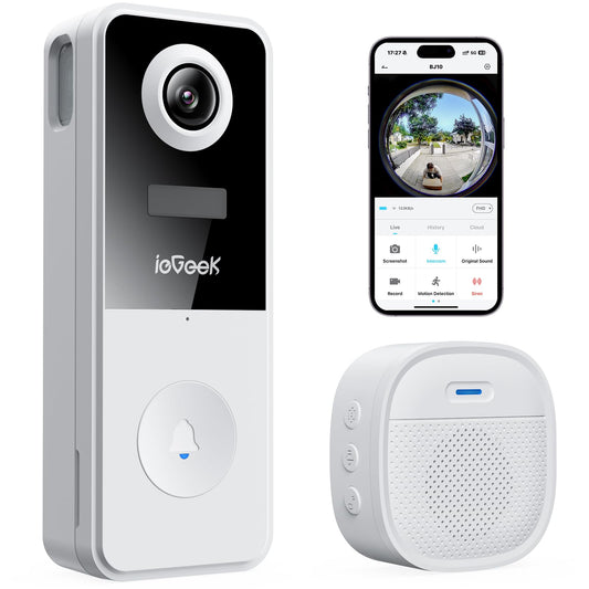 ieGeek Video Doorbell Camera Wireless, Head-to-Toe 180�� Ultra View Battery Powered, No Subscription Fee, 2K 3MP HD, Smart Motion Detection, Real-time Alerts, Local/Cloud Storage, Only 2.4GHz