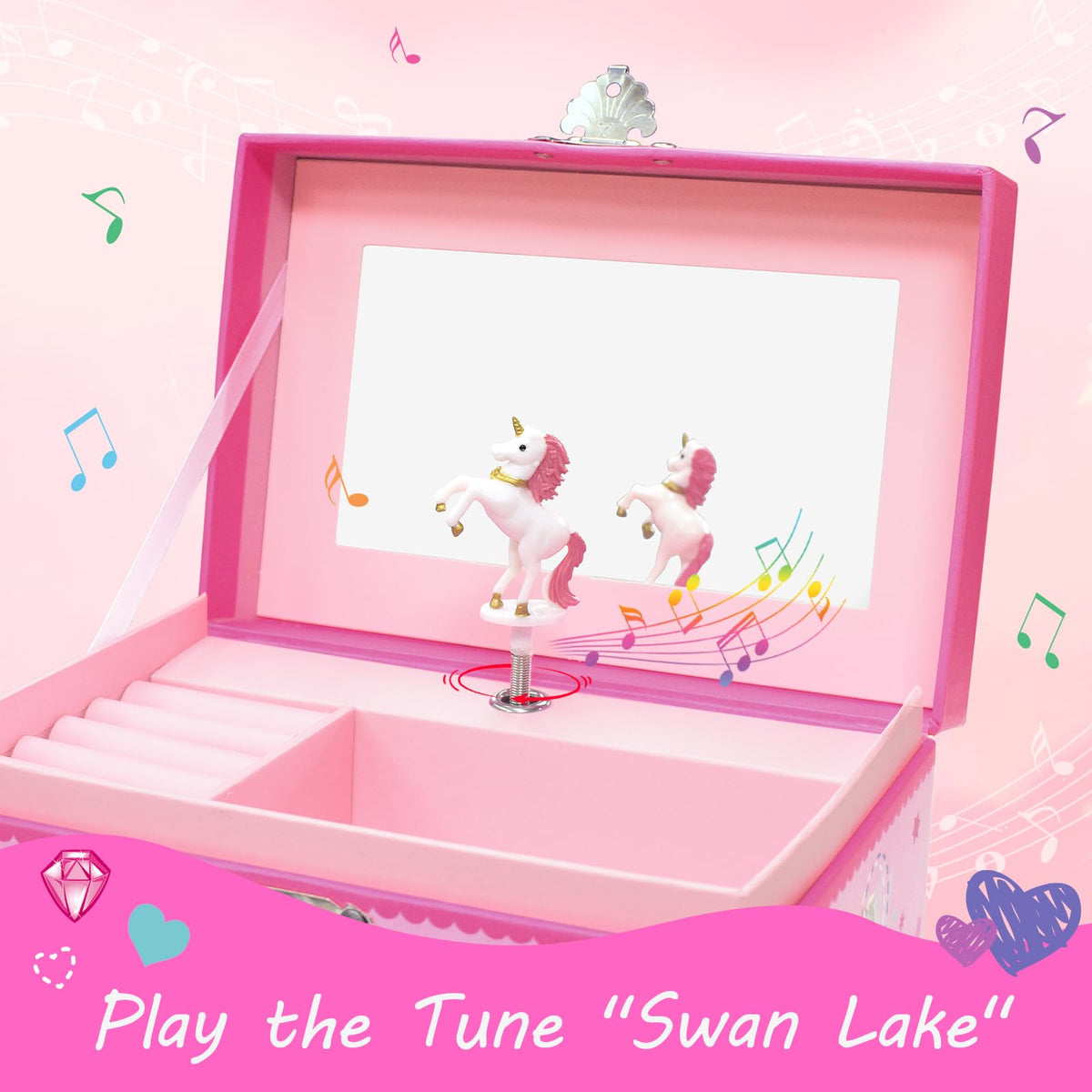 Jewelry Box for Girls with Drawer, Musical Kids Jewelry Box for Girls Gifts