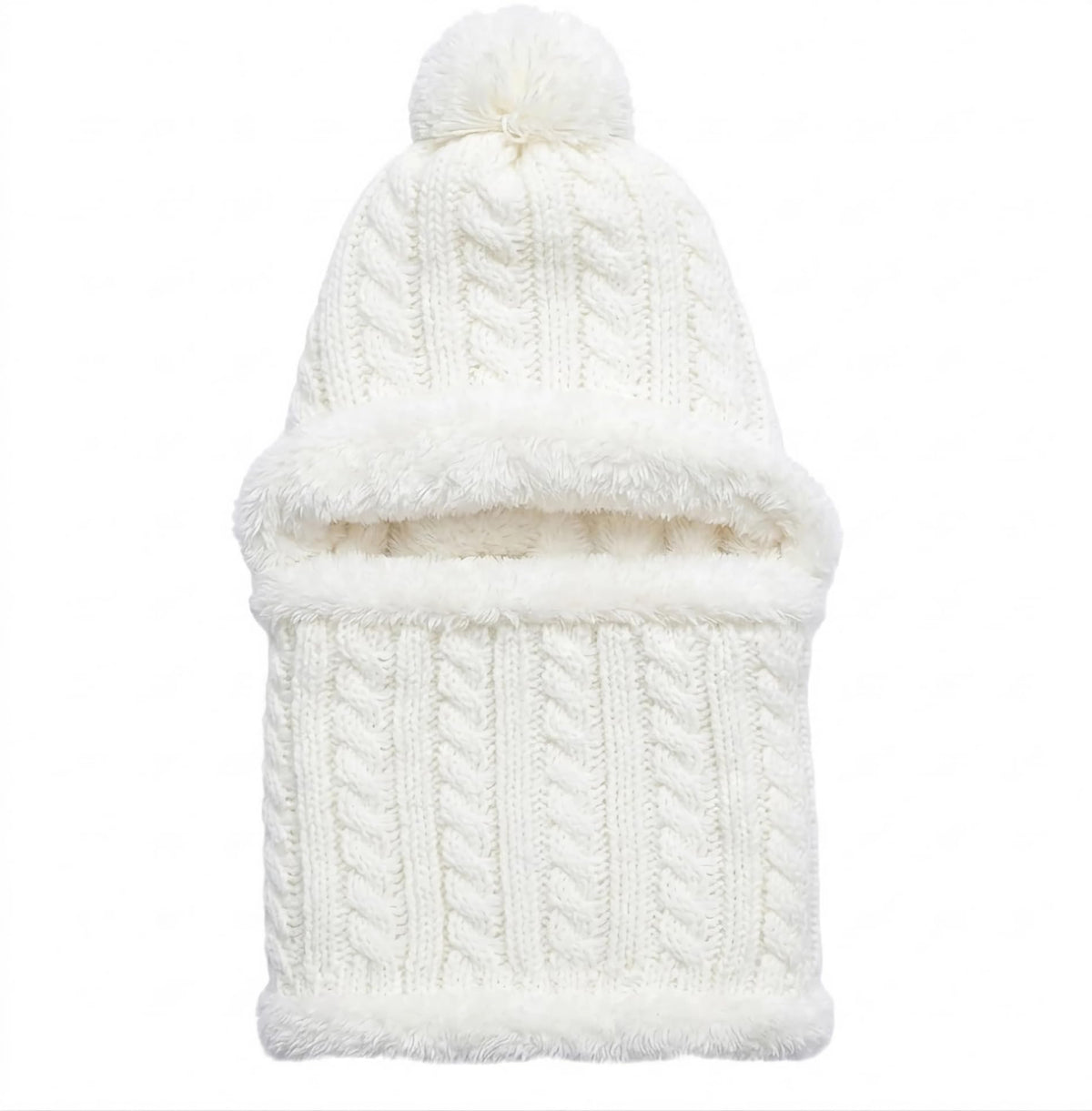 KAICAILA Women Winter One Piece Hooded Balaclava Knit Beanie Hats Pom Pom
