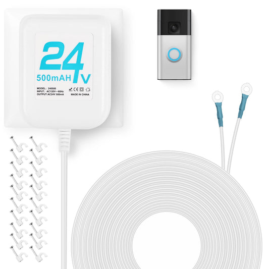 24V Doorbell Transformer, AC Adapter for All Ring Video Doorbell Versions, 16.4ft Doorbell Power Supply, Power Cable Compatible with Ring, Nest, Wyze, and Eufy Doorbells (White)
