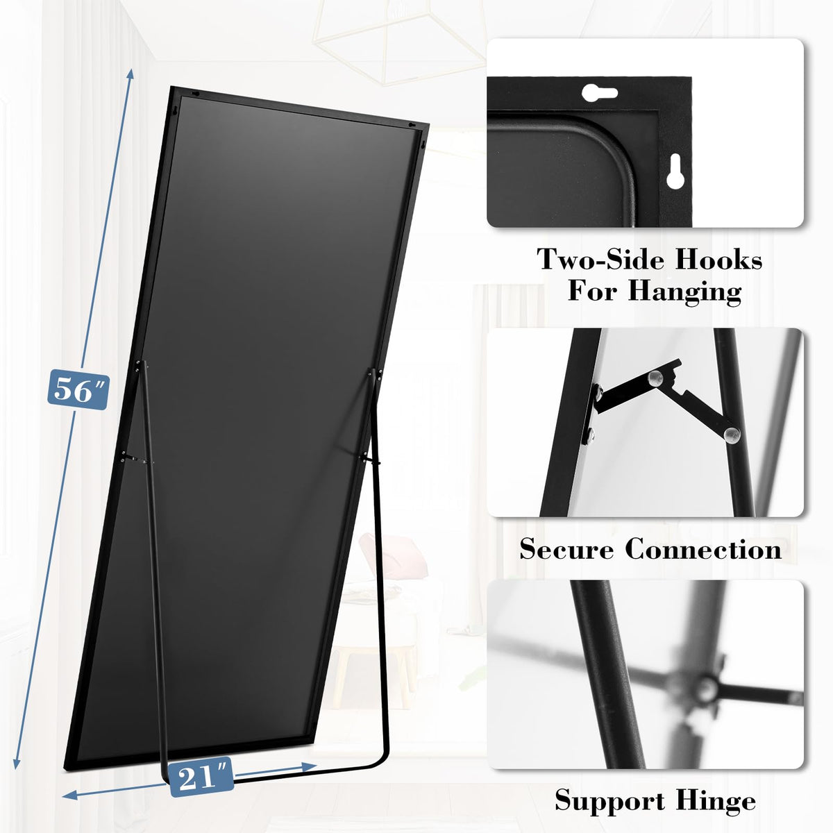 DUMOS 64"x21" Full Length Mirror with Stand, Full Body Floor Mirror