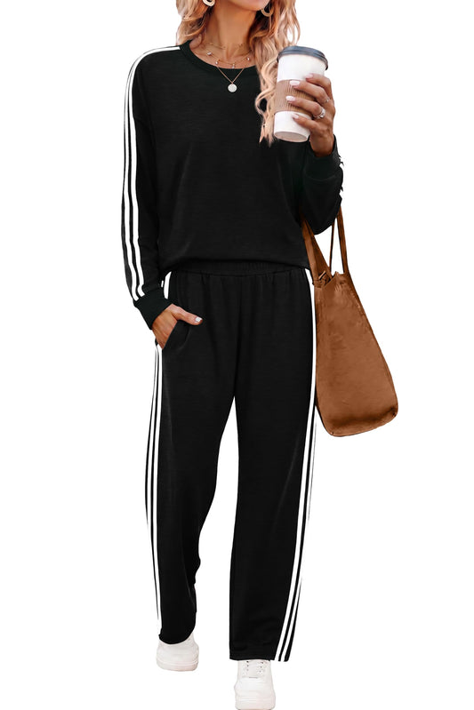 Sampeel Workout Sets for Women 2 Piece Outfits Casual Loose Fitting Tops Winter Clothing for women Fashion Trendy 2025 Black XL