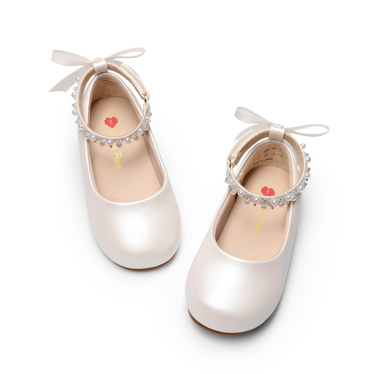 DREAM PAIRS Girls Dress Shoes Mary Jane Flats,White,7 Toddler