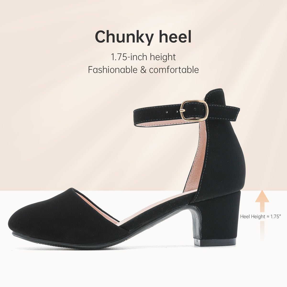 LAURMOSA Black Dress Shoes for Girls Kids Black High Heels Size 1