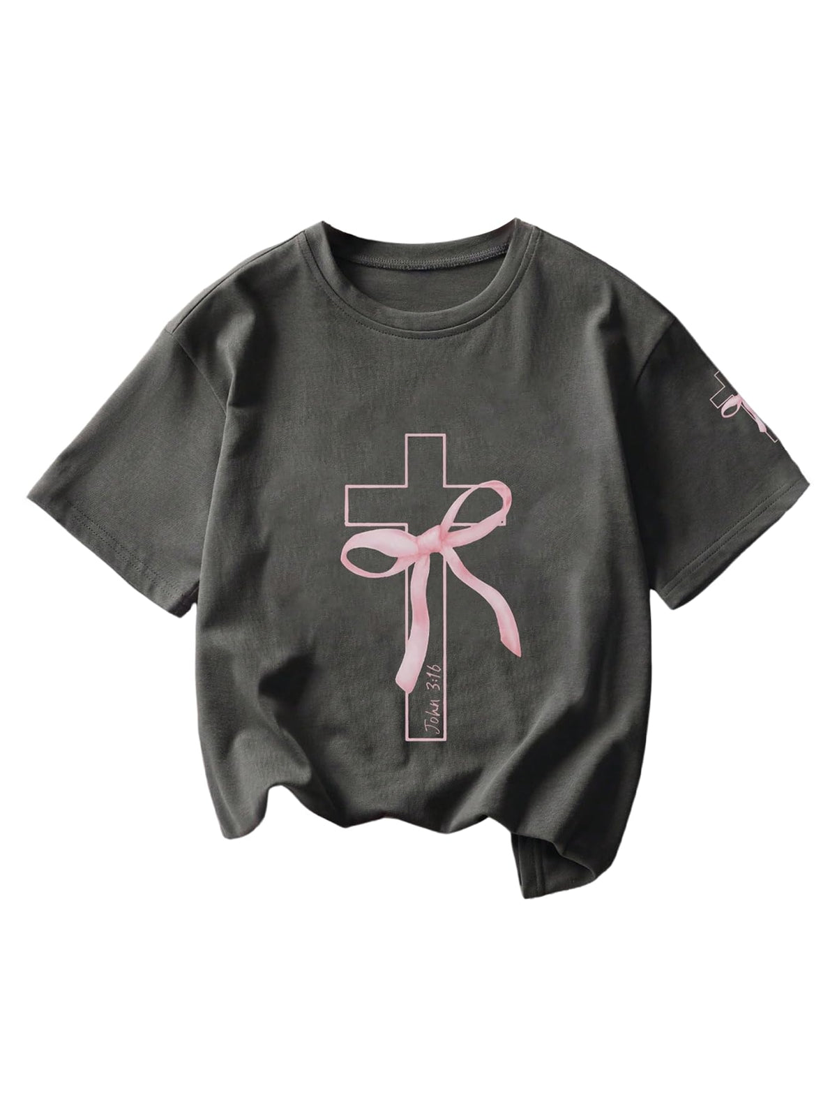 SOLY HUX Girl's Graphic Tees Bow Print Short Sleeve Crewneck T Shirt Tops