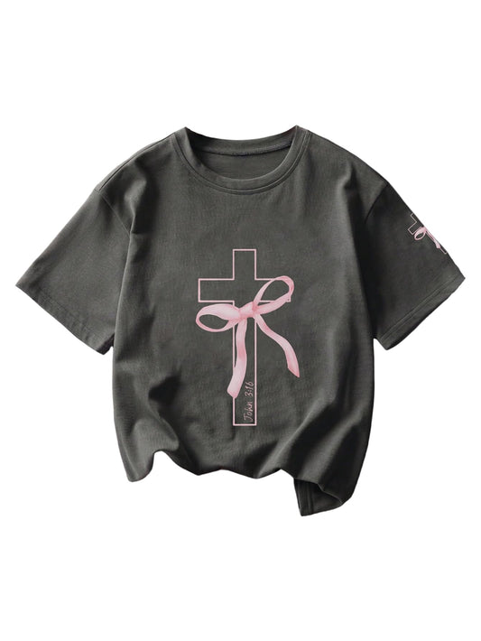 SOLY HUX Girl's Graphic Tees Bow Print Short Sleeve Crewneck T Shirt Tops