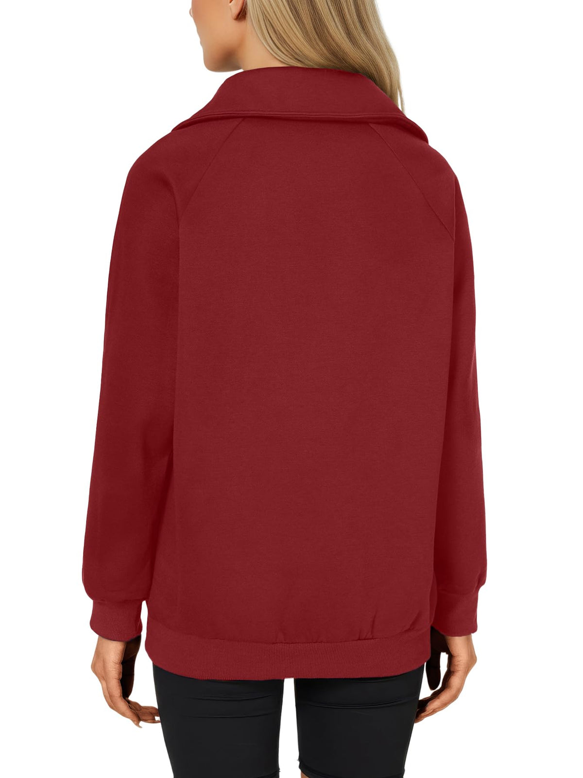 Rooscier Women's Quarter Zip Pullover Sweatshirt Wine Red Large