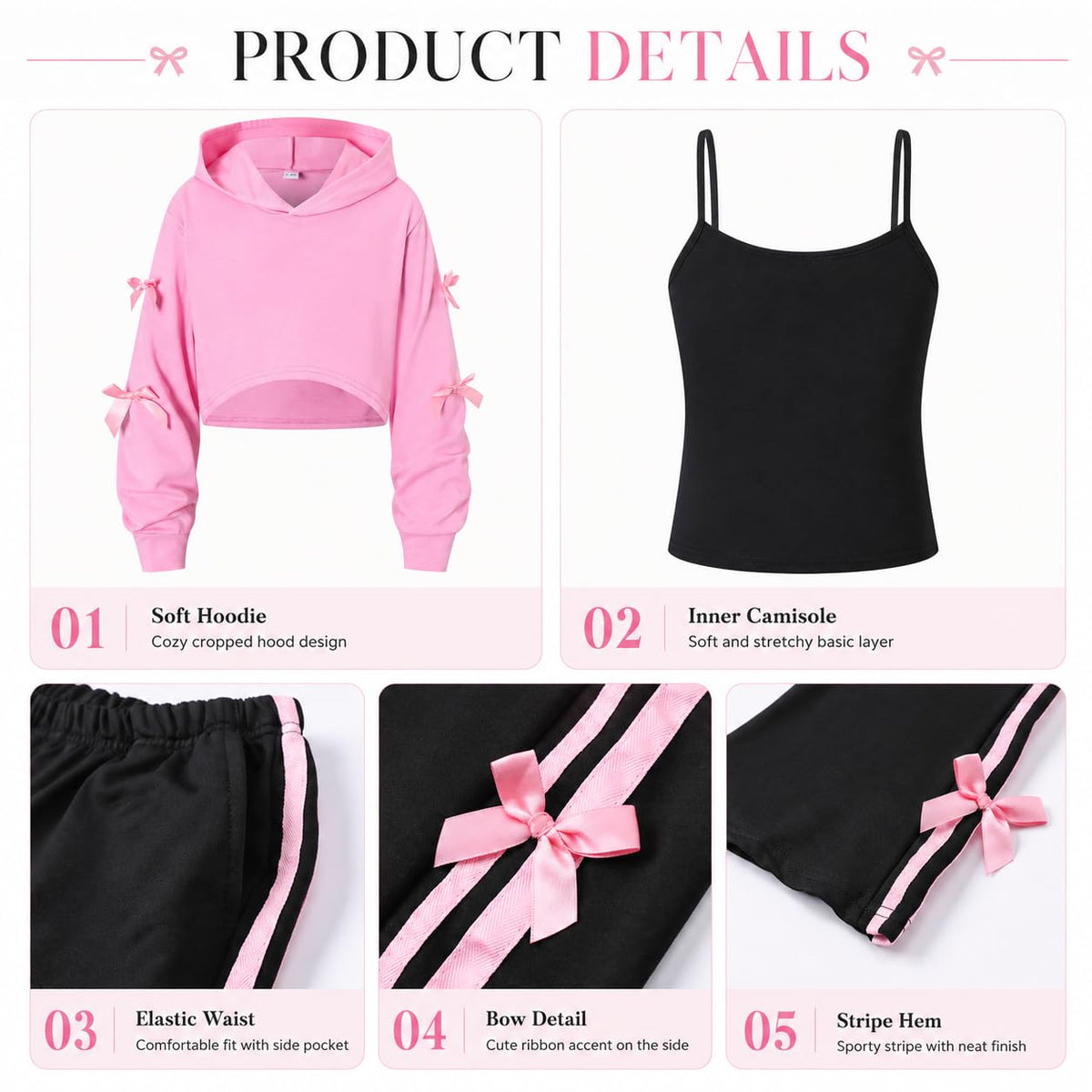 GOLLUNER Sizes 7-14 Years Girls Clothes 3 Piece Cropped Hoodie + Cami Top + Flared Pants Fall Winter Outfits for Teen Girls Size 13 14