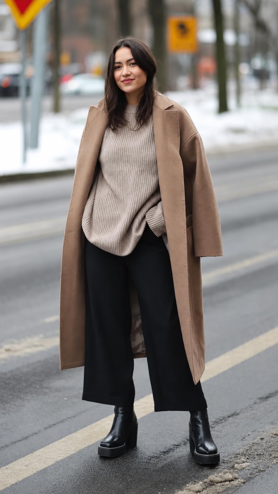 DHSO Fleece Lined Wide Leg Pants for Women with Pockets High Waisted