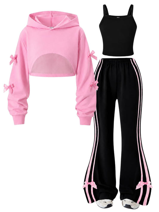 GOLLUNER Sizes 7-14 Years Girls Clothes 3 Piece Cropped Hoodie + Cami Top + Flared Pants Fall Winter Outfits for Teen Girls Size 13 14