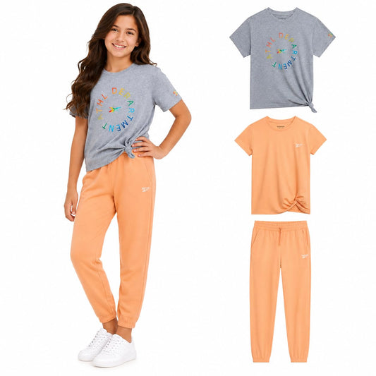 Reebok Girls 3-Piece French Terry Shirt & Jogger Pants Activewear Set