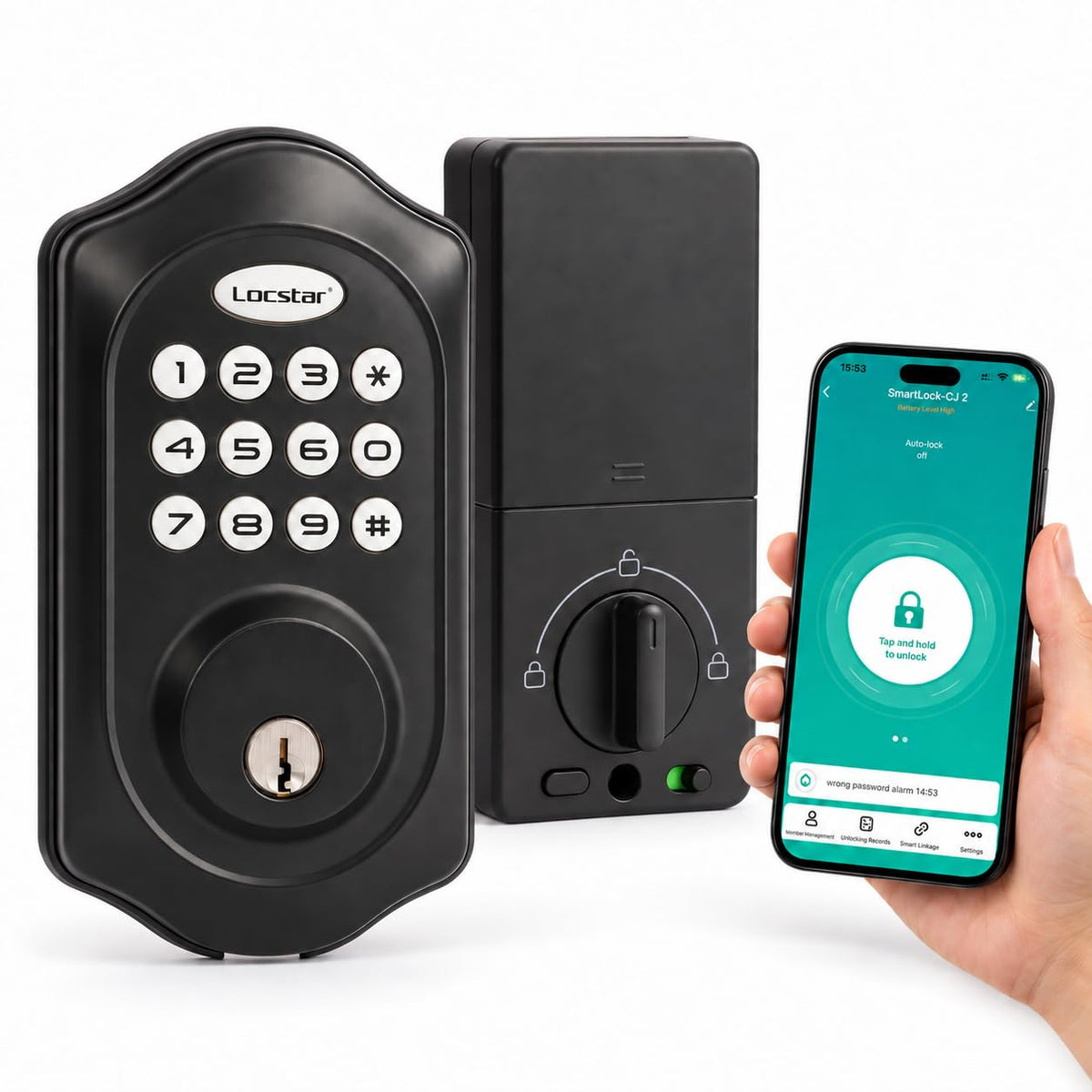 Locstar Keyless Entry Door Lock, Keypad Deadbolt with App, Matte Black