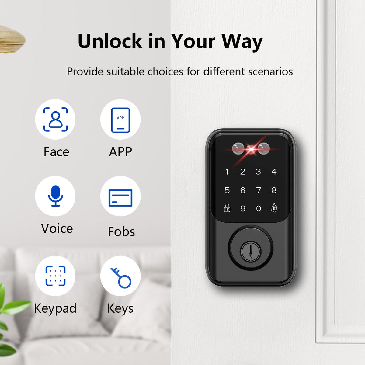 Jacchozhi 3D Face Recognition Door Lock,Keyless Entry Smart Deadbolt Lock for Front Door, Electronic Digital Keypad, Tuya App Control,One-Time Code,Auto-Lock,IP54 Waterproof