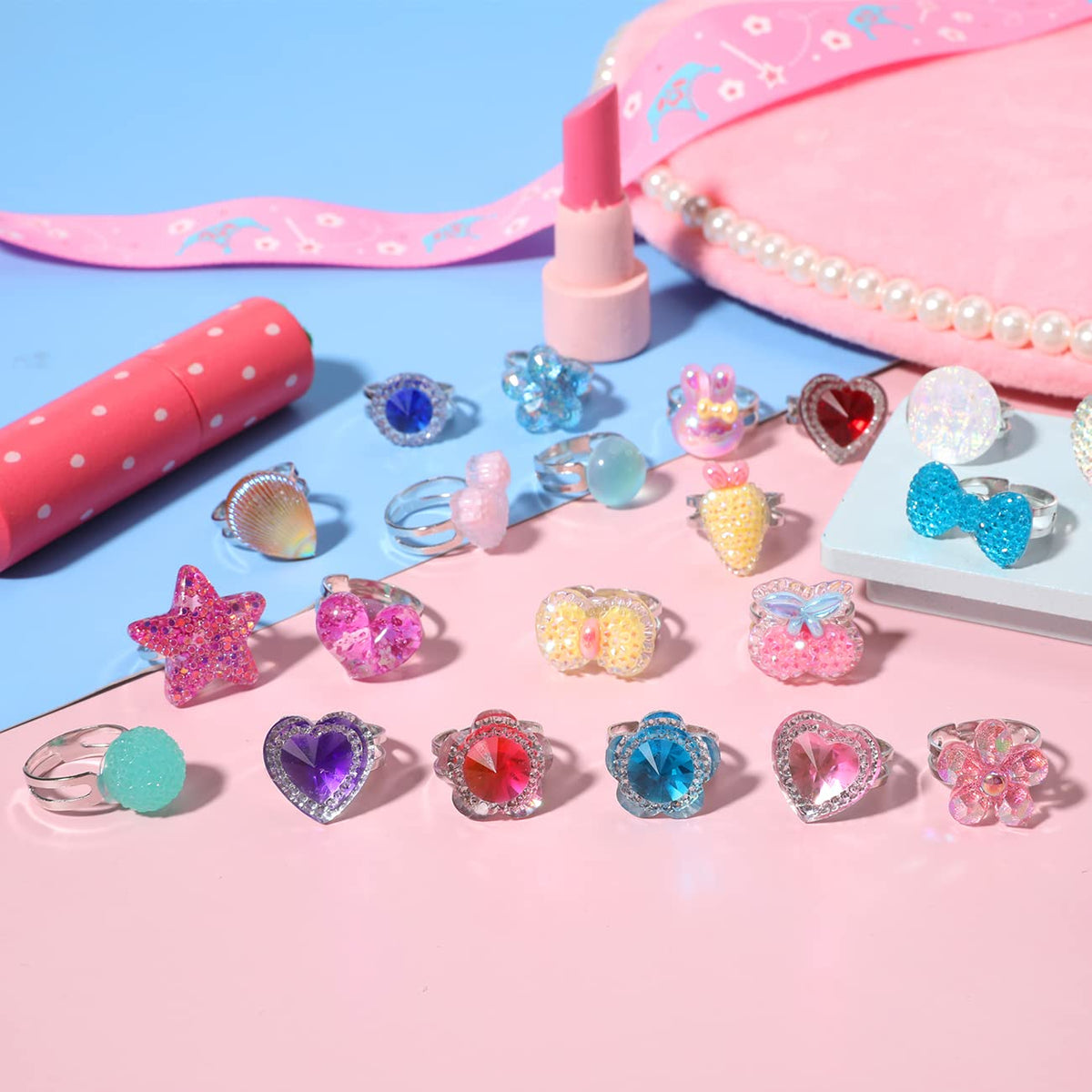 PinkSheep Little Girl Jewel Rings,Adjustable Toddler Rings for Kids Age 3-8
