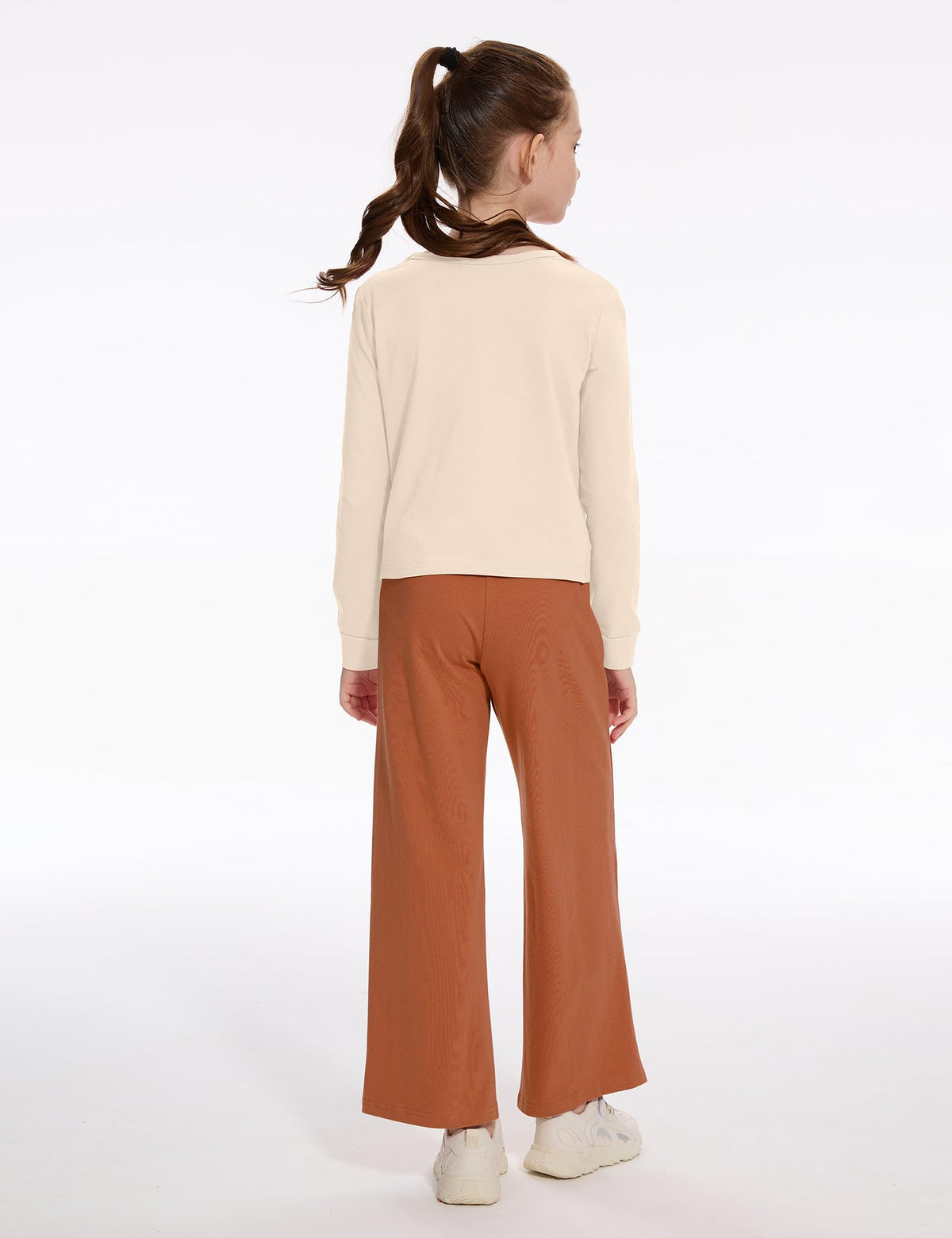 Gaupafmb Girls Clothes Fall Winter Twist Crop Tops and Straight Pants 2PCS Outfits Clothes for Girls 7-8 Beige+Brown