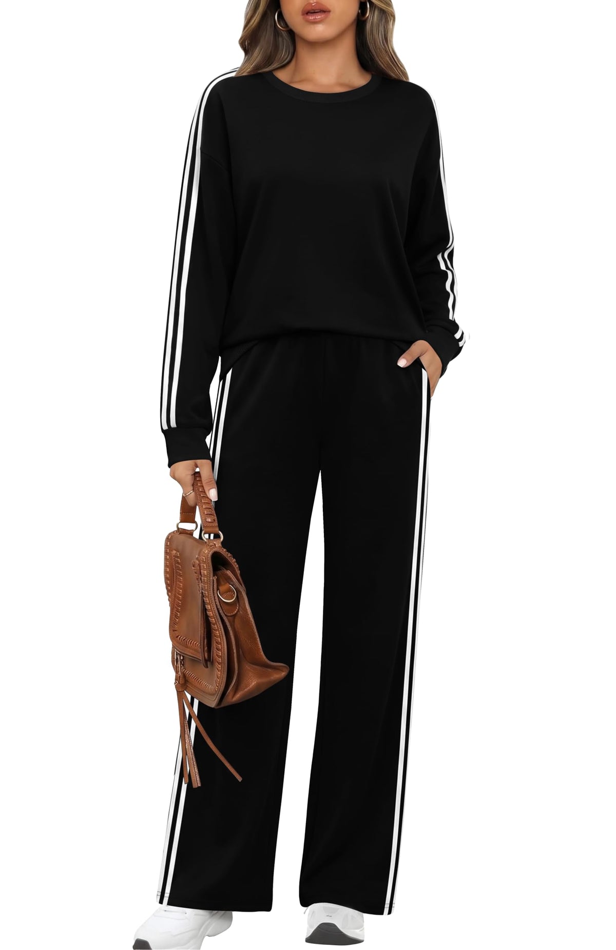 Sampeel Workout Sets for Women 2 Piece Outfits Casual Loose Fitting Tops Winter Clothing for women Fashion Trendy 2025 Black XL